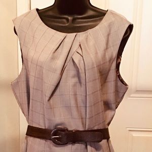 Studio 1 A-Line Sleeveless Tan/Brown Dress w Belt
